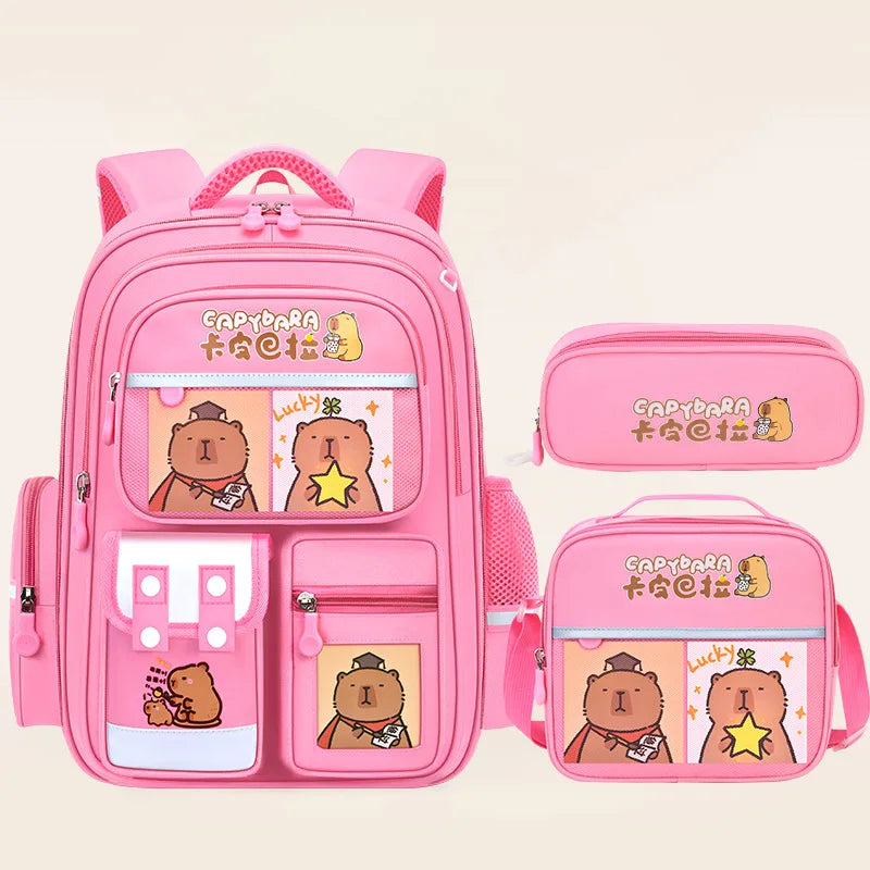 Capybara School Bags for Boys Girls Primary Schoolbag Cartoon School Backpack Set Rucksack Bagpack Kids Cute Children Book Bags