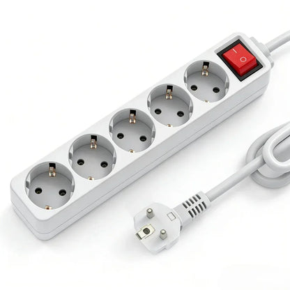 Melery Power Strip Surge Protector 3/4/5/6 AC EU Electrical Plug Outlet Socket Lead Extension Adapter Extenstion Cord Cable 1.5m