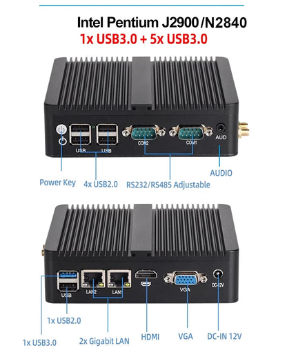 XCY Fanless Mini PC Intel Core I5-5200U I3-5005U Dual GbE LAN 2x RS-232 Serial Ports 4x USB Embedded IPC WiFi Windows Linux