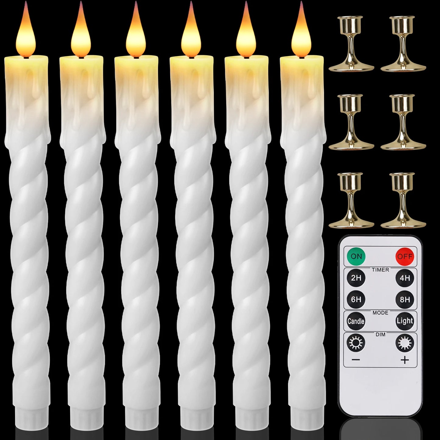 Lot de 6 ou 12 bougies coniques ivoire sans flamme à LED, effet scintillant, avec télécommande, mèche 3D, fonctionne sur piles, décoration de Noël, fenêtre ou mariage