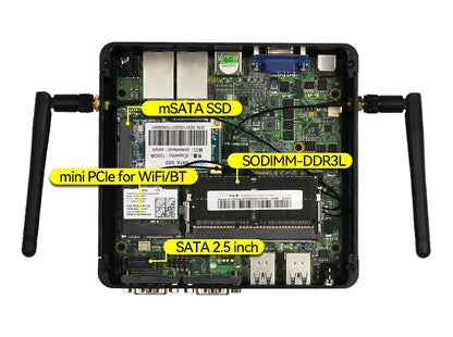 XCY Fanless Mini PC Intel Core I5-5200U I3-5005U Dual GbE LAN 2x RS-232 Serial Ports 4x USB Embedded IPC WiFi Windows Linux