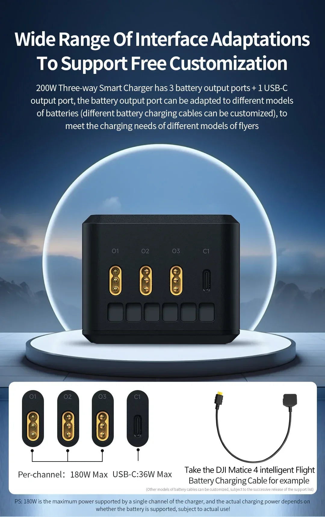 JHDDJI Matrice 4T/4E Battery Charger 200W Butler three-channel smart charger can charge 3 batteries at the same time