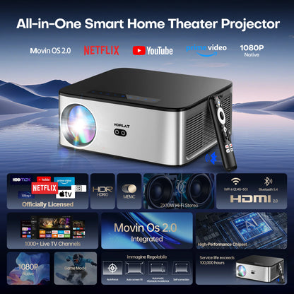 HORLAT T09MAX Google TV 4K Projector 40000Lumens WiFi6 BT5.2 Remote Auto Focus Native 1080P Full HD Home Theater Movie Projector