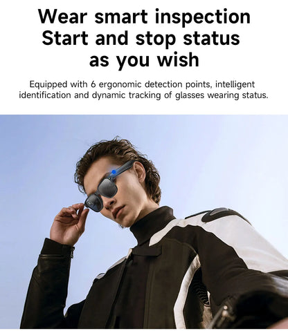 Lunettes intelligentes avec caméra HD 8Mpx, vidéo HD 1200p anti-tremblement, assistant vocal intelligent IA, traduction en temps réel et reconnaissance d'objets.