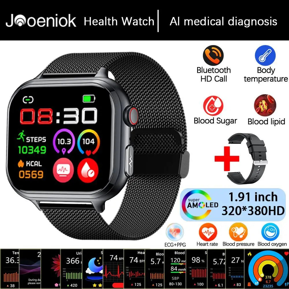 2025New Medical Grade ECG+PPG Smart Watch BMI Body Fat Uric Acid Painless Non-invasive Blood Sugar Monitoring Calling Smartwatch