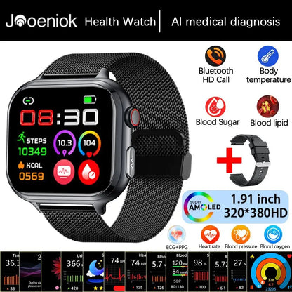 2025New Medical Grade ECG+PPG Smart Watch BMI Body Fat Uric Acid Painless Non-invasive Blood Sugar Monitoring Calling Smartwatch