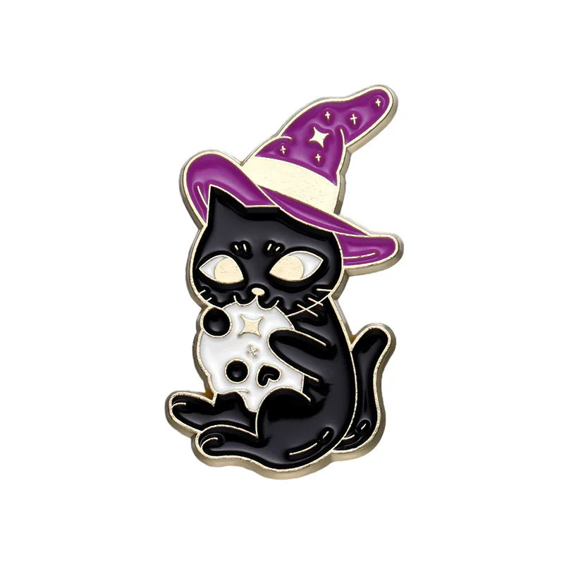 Broche animalière Halloween Potion magique Chaton Série Badge en métal Petit cadeau Broches décoratives en gros Épingles à sac pour sacs à dos