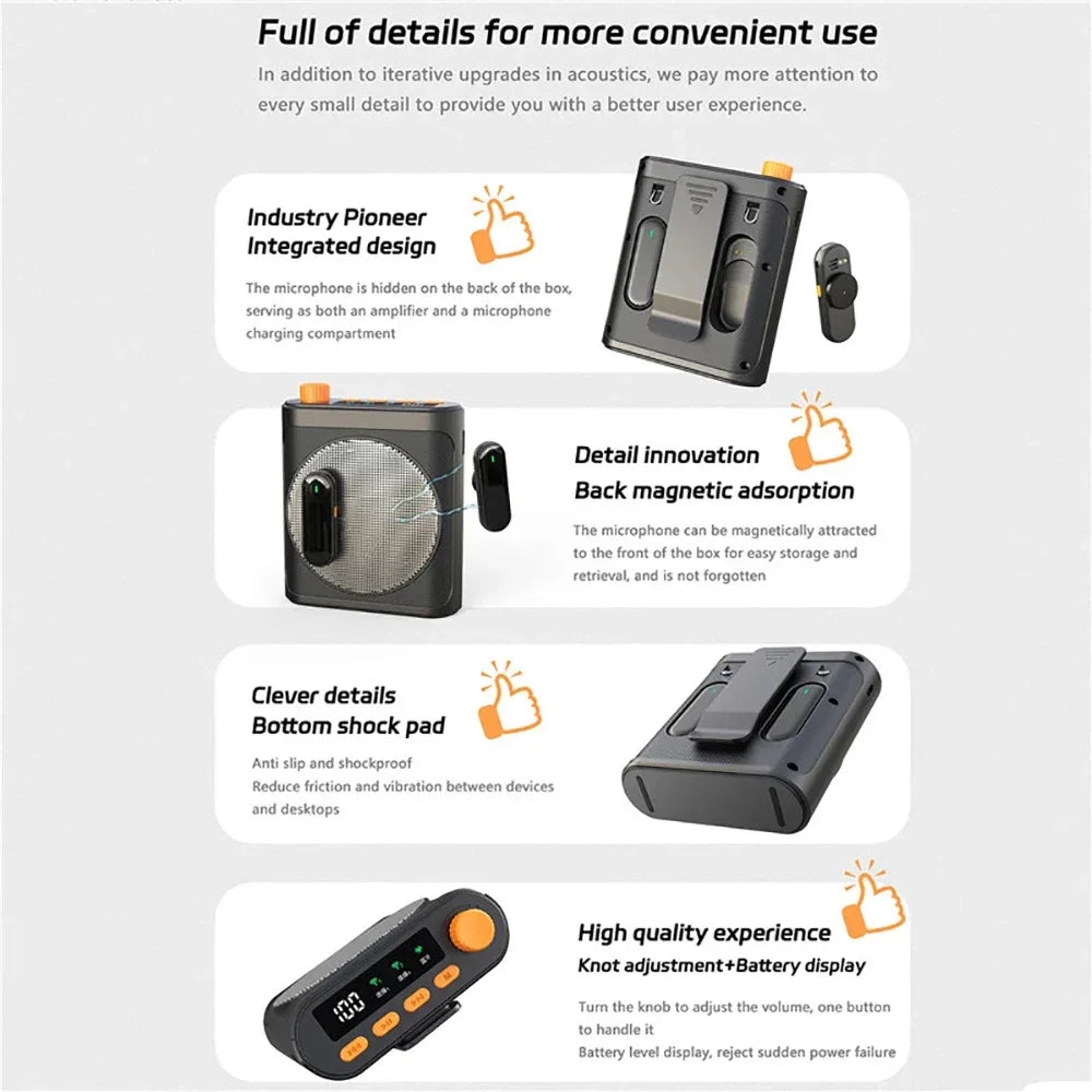 Mini Wireless Microphone Amplifier with Charging Case Lavalier Microphone Megaphone Speaker for Teachers Tour Guides Coaches
