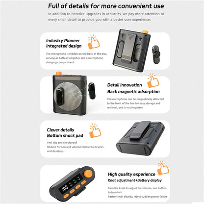 Mini Wireless Microphone Amplifier with Charging Case Lavalier Microphone Megaphone Speaker for Teachers Tour Guides Coaches