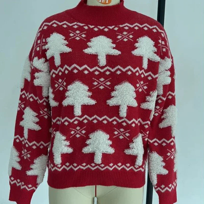 Winter 2025 Women Knitted Sweater 3D Santa Tree Print Warm Thick Jumpers Christmas Sweaters Long Sleeve Pullover Tops Xmas Look
