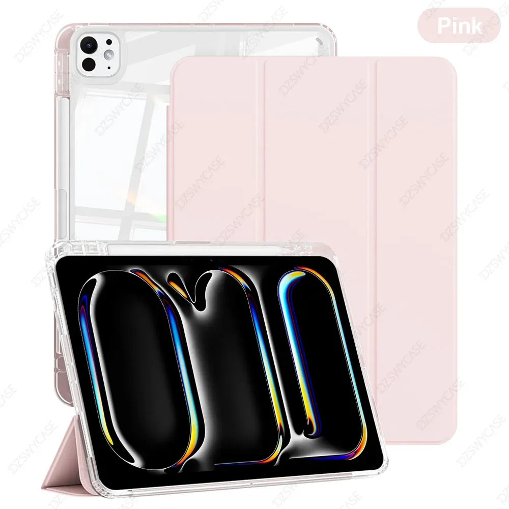 Case for iPad Pro 11 M4 M5 2024 2025, with Pencil Holder, Shockproof Slim Cover with Clear Hard PC Back Shell, Auto Sleep/Wake