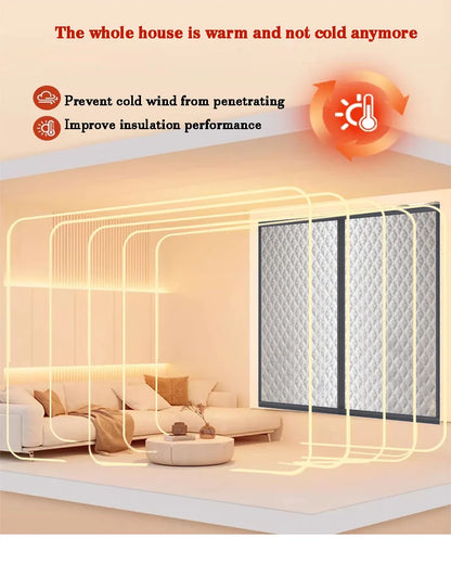 Window windproof, warm curtain, cold proof double-layer thick blackout curtain, soundproof cotton window, gray zipper style