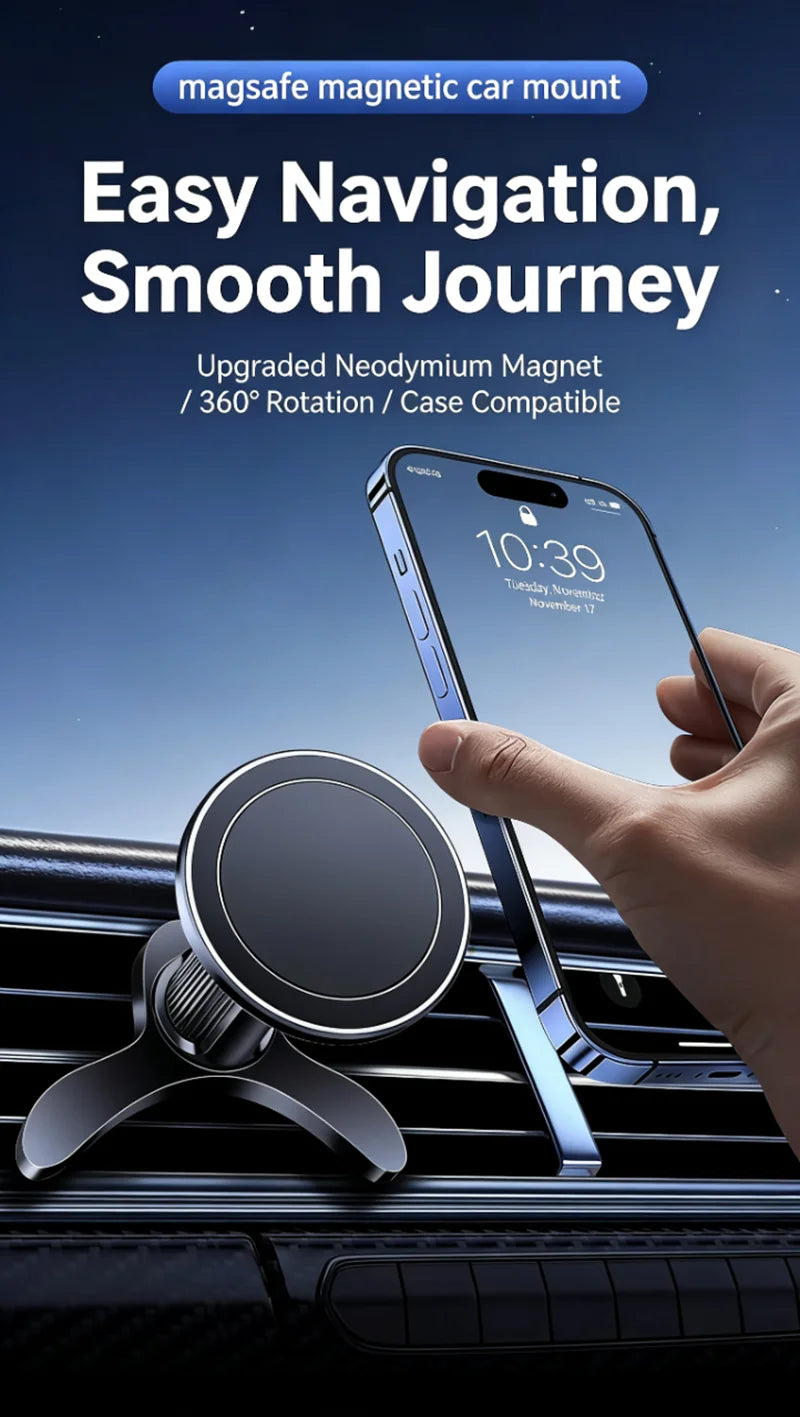 MagSafe Car Mount, 17 N52 Magnets Air Vent Phone Holder, 360° Rotatable, Fit iPhone 16-12 Series & All Phones, with MagneticRing