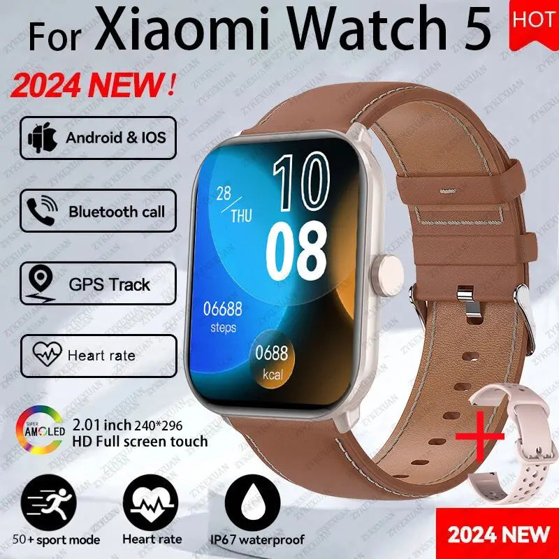 Global Upgrade Version Watch 5 HD AMOLED Display Screen Heart Rate Bluetooth Call GPS Track Waterproof Sports Men Smart Watch