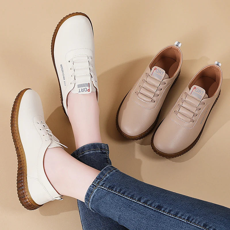 100% cowhide Women's Leather shoes New large size casual sports shoes Fashion  Lightness Women's vulcanized shoes sneakers