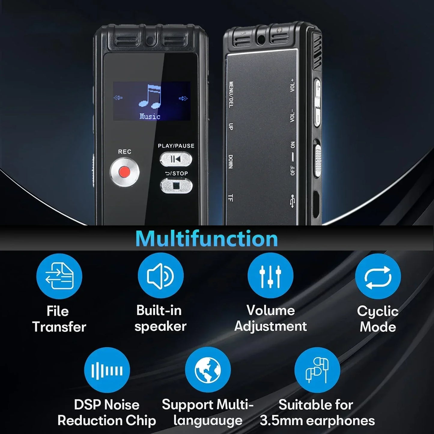 Digital Voice Activated Recorder with Playback - 2200 Hours Audio Recording Device, 1536Kpbs HD Dual MIC Tape Recorder Device fo