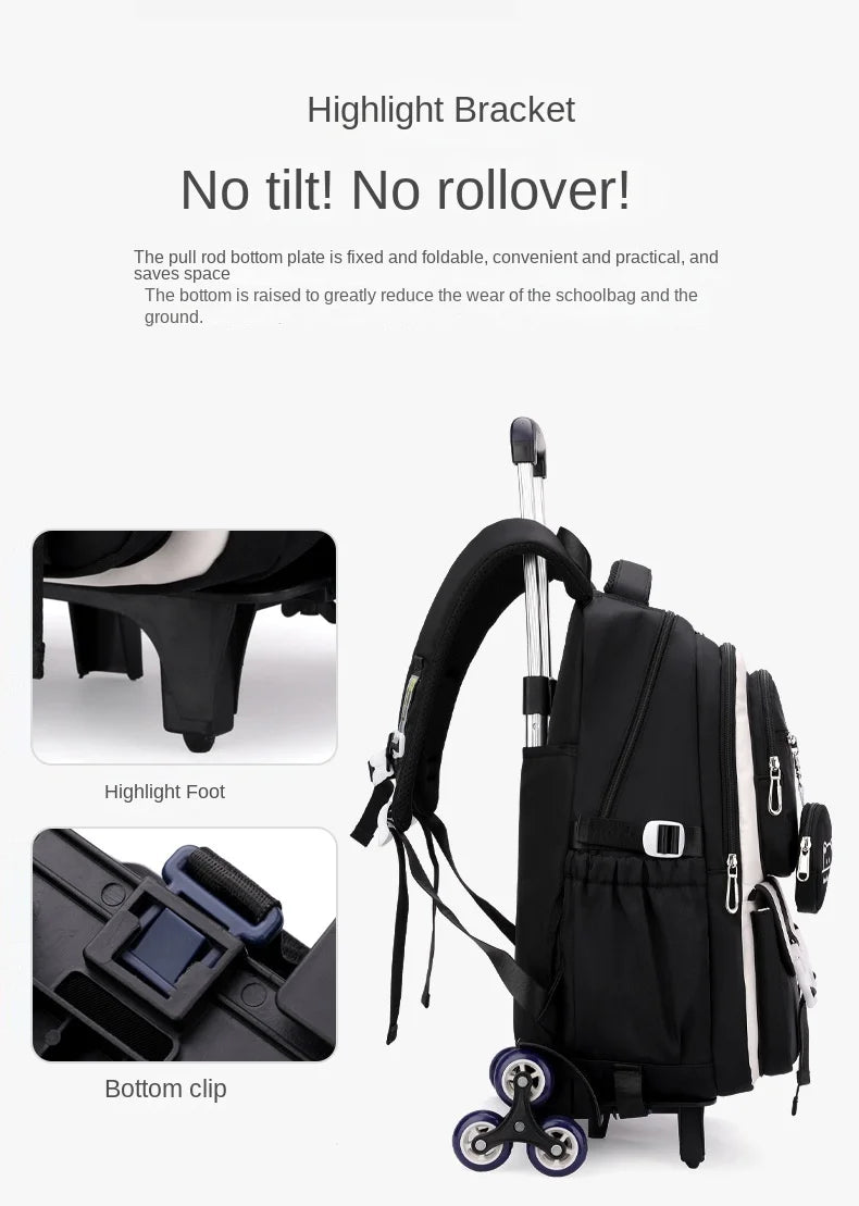 Children School Backpack Trolley Bag with Wheels Students Backpack Book Bag Rolling School bag for Girls Kids Wheeled Backpack