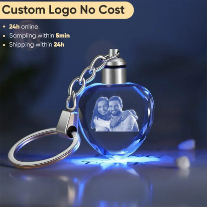 Crystal Keyring with LED Light inside Free Engrave any Design Crystal Blank Key Ring Custom Logo Family Photo DIY Birthday Gifts