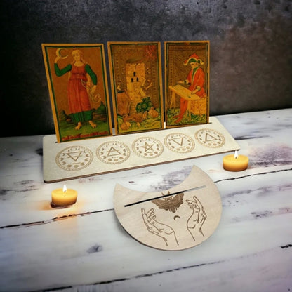 Wooden Stand for Tarot Moon Shape Rectangle Card Set Altar Stand Wood Display Witch Divination Tools Game Accessories Wholesale