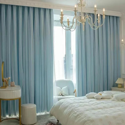 Nordic Style Solid Color Cloth Yarn Integrated Blackout Curtain Modern Bedroom Shade Curtains Living Room Luxury 나비주름 커튼 Шторы