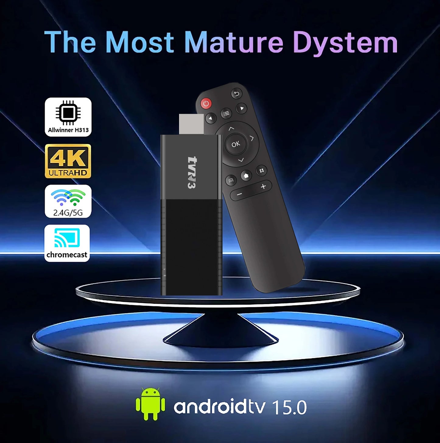 TVR3 HDMI TV Stick Android 15 2.4G&5G Dual Wi-Fi Allwinner H313 1G 8G Quad Core Smart TV Box Streaming Media Player Set-top Box