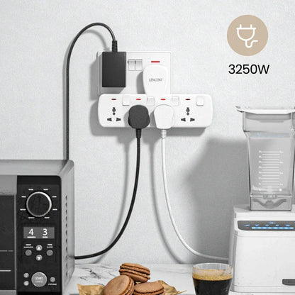 LENCENT Multi Plug Extension Socket with 4 Universal AC Outlets 3250W 13A Extension Plug Adapter with Switch for Home Office
