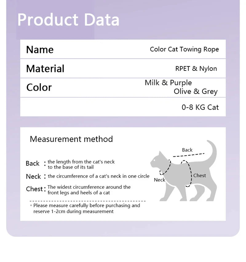 Cat Harness Leash Set Traction Rope Kitten Chest Strap Pet Outdoor Supplies for Pet Breathable Harness Leash Puppy Cat Vest