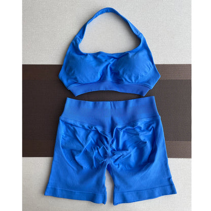 2 Pieces Yoga Gym Set Women Seamless Strappy Yoga Bra High Waist Workout Scrunch Shorts Sports Set Fitness Clothes Sportswear