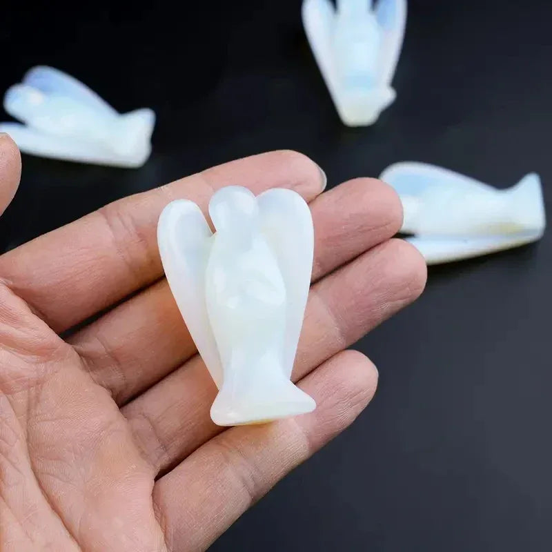 1pc Opalite Angel Crystals Carved Pocket Guardian Polished Angel Figurine 1.5" Spiritual Meditation Decor Valentine's Day Love