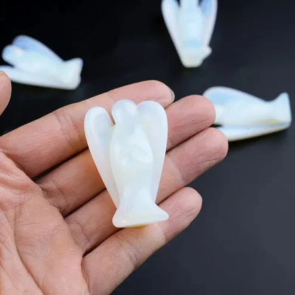 1pc Opalite Angel Crystals Carved Pocket Guardian Polished Angel Figurine 1.5" Spiritual Meditation Decor Valentine's Day Love