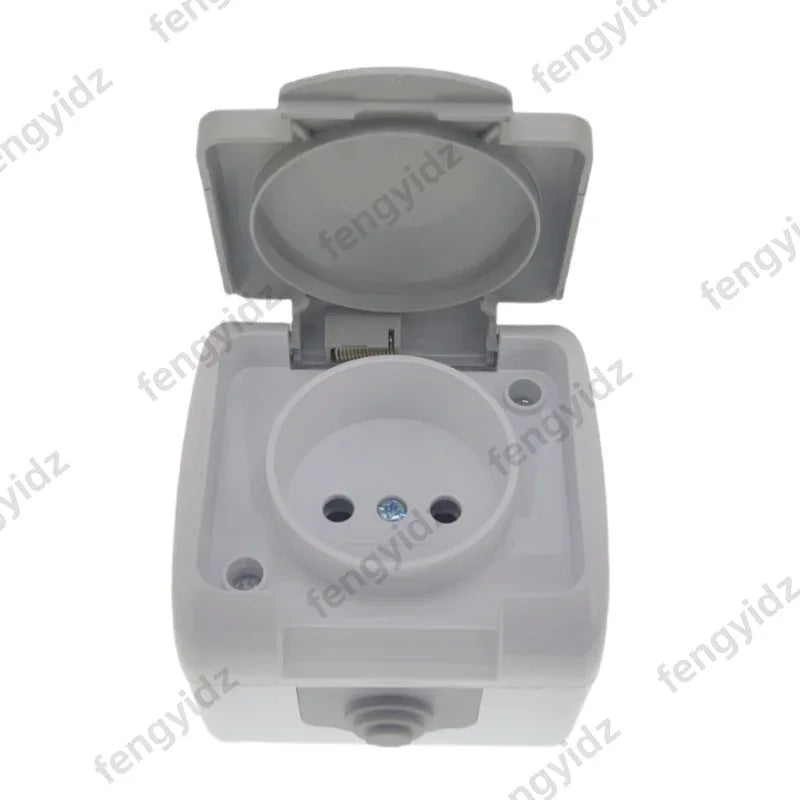 1P Surface-Mounted Single-Unit Wall Panel Household 16A European Standard Two-Hole Socket With Cover Waterproof And Splash-Proof