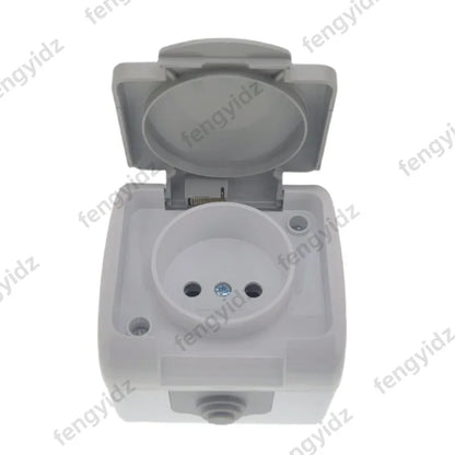 1P Surface-Mounted Single-Unit Wall Panel Household 16A European Standard Two-Hole Socket With Cover Waterproof And Splash-Proof
