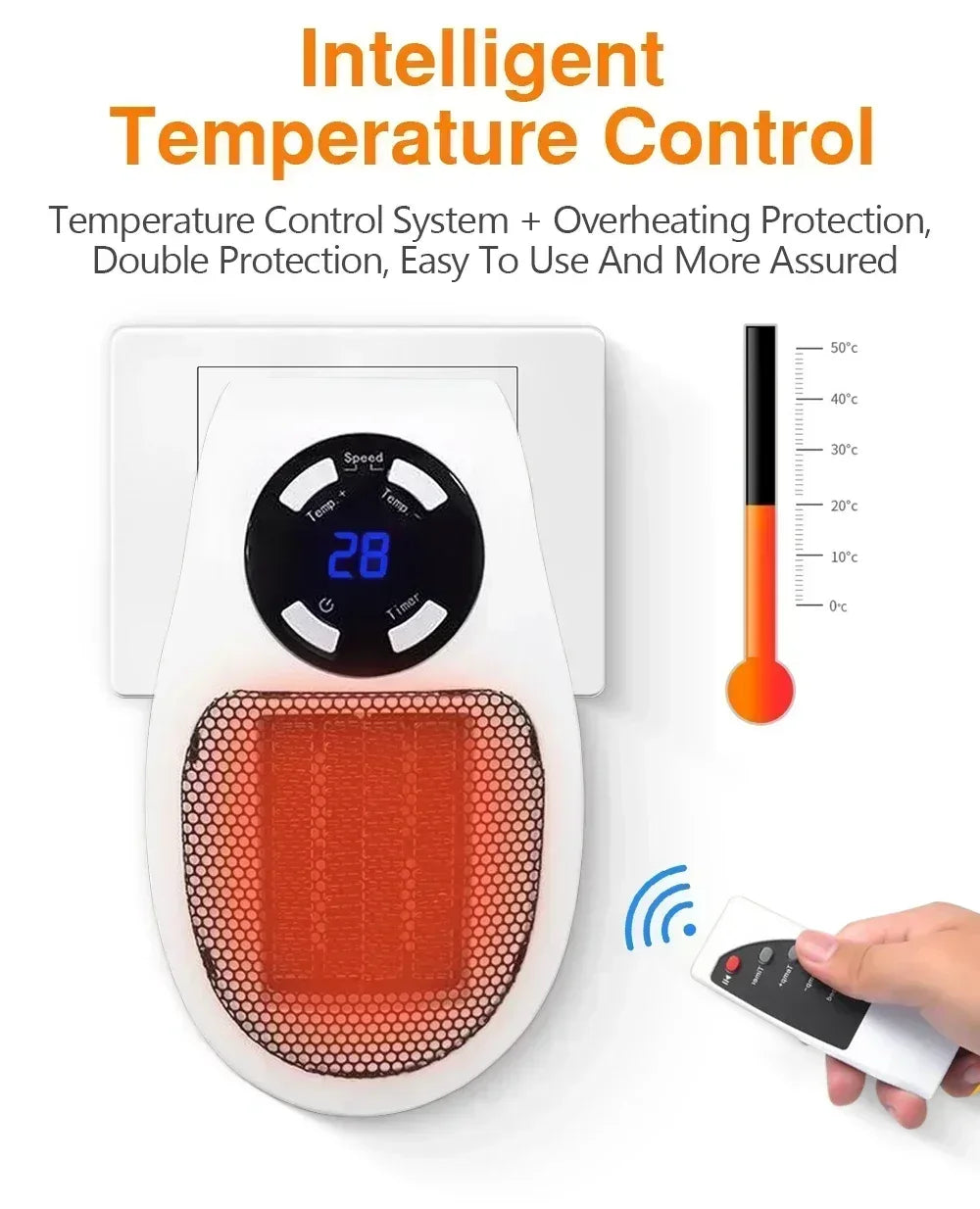 Remote Heater 500W Heater Portable Electric Heater Plug-in Wall Mounted Room Heater Home Appliance Heating Stove Mini Radiator