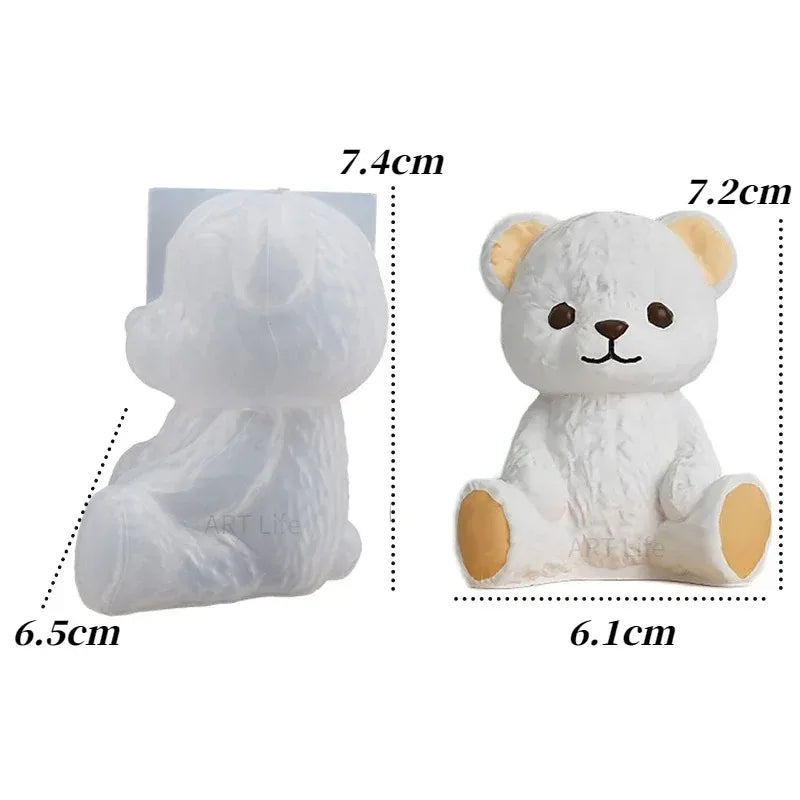 Smiling Teddy Bear Silicone Candle Mold 3D Animal Soap Resin Crafts Plaster Making Kit Handmade Ice Cube Mould Home Decor Gift