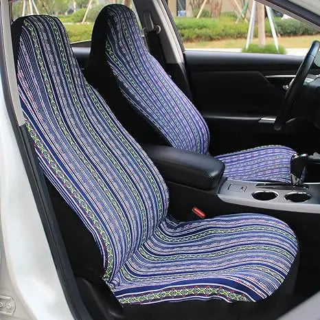 AUTO PLUS Striped Car Seat Covers Full Set with Seat Belt Pads Steering Wheel Cover Universal Washable Seat Covers for Cars by PDG ibma