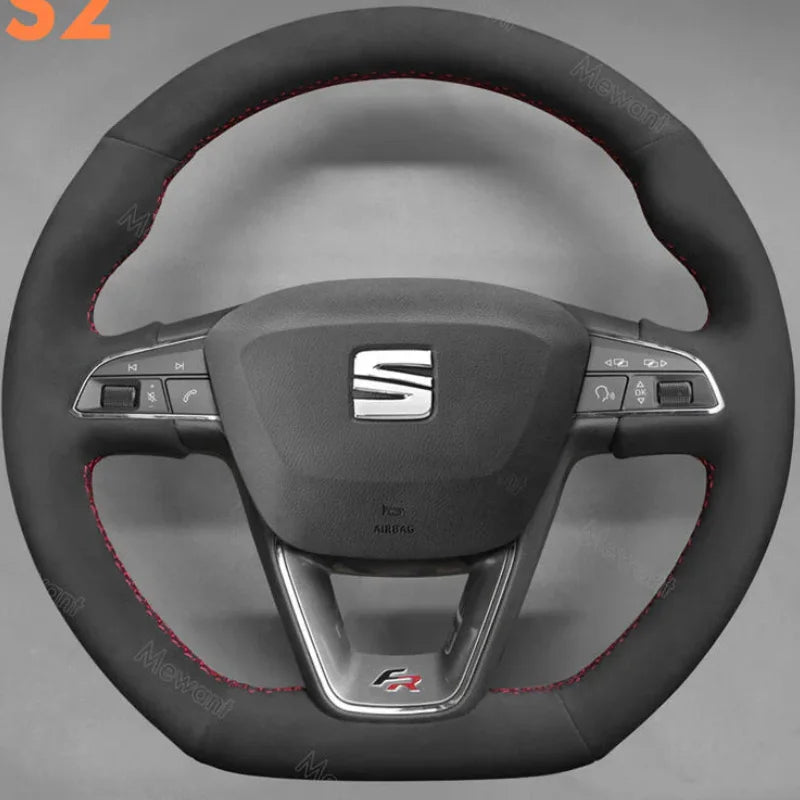 DIY copper stripe suede Car Steering Wheel Cover for Seat Leon FR CUPRA Ibiza Alhambra Line Arona Ateca Toledo 2014-2020 by PDG ibma
