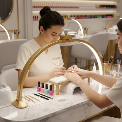 32inch Half Moon Light Gold for Nail Desk  Fill Light Folded Arch Light for Nail Lamp with Phone Stand Manicure Handicraft Light