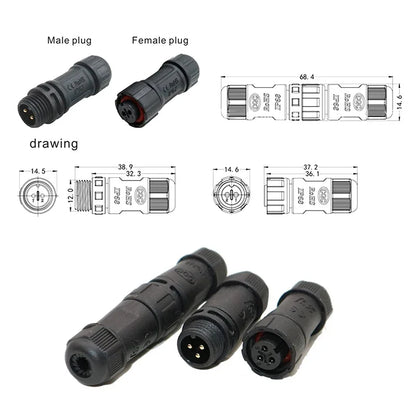 M12 Welded Connector Outdoor 2 3 4 5 6 7 8 Pin IP68 Waterproof Assembled Connector Joint Aviation Docking Male Female Plug