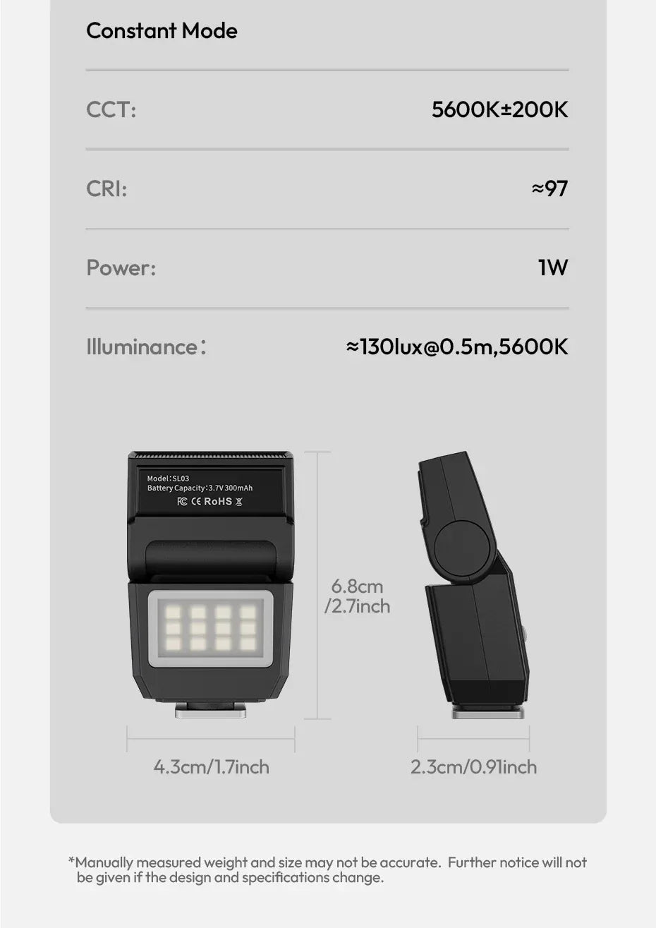 Ulanzi SL03 Mini Speedlight Flash Camera Flash GN8 4 Level Adjustable Fill Light for Canon Sony Nikon DSLR Outdoor Photography