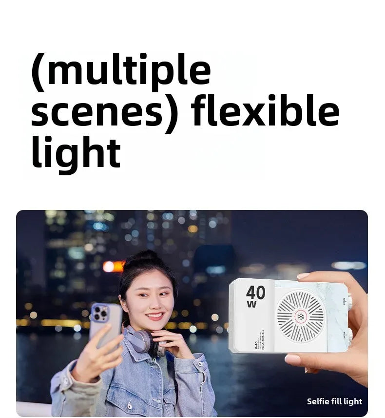 Portable LED video light 40W mini small portable fill light with built-in rechargeable battery, which can charge mobile phone PD