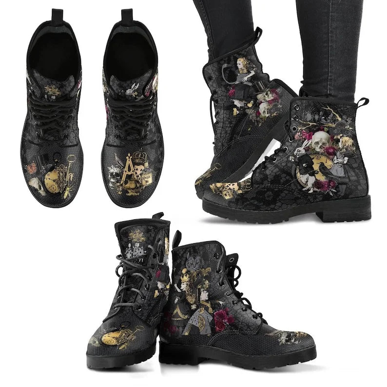 2022 Skull Flower Print High-Top Sneakers Women Boot Autumn Winter Fashion Woman Ankle Boots Adult Botas Mujer Plus Size 43