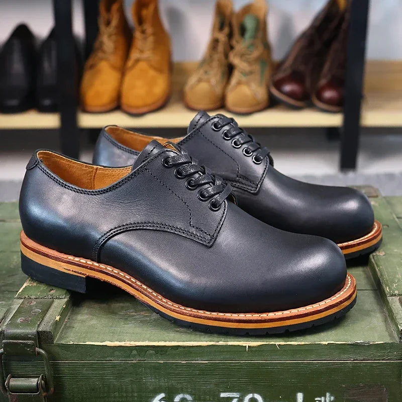 Durable Goodyear Edge Motorcycle Durable Traditional Boots Retro Oil Leather Red Punk Men's Cowhide Low Top Shoes