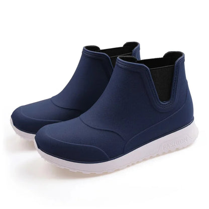 Fashionable Winter Short Ankle Women's Rain Boots Waterproof Slip Resistant Car Wash Shoes Adult Fleece Lined PVC Ladies Footwea