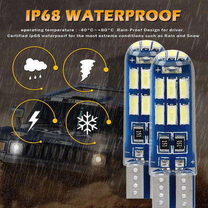 T10 Car LED Signal Lamp 12V 4014 Waterproof Heatproof W5W Clearance Headlamps 6000K Reading Lamp Silicone License Plate Lights
