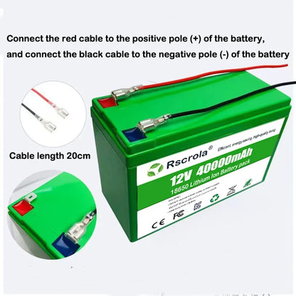 Rscrola 12V Lithium Battery, 40Ah Rechargeable 12V Batteries with Charger, for Sprayer,Children's Toy Car, Electric Blower,Scale