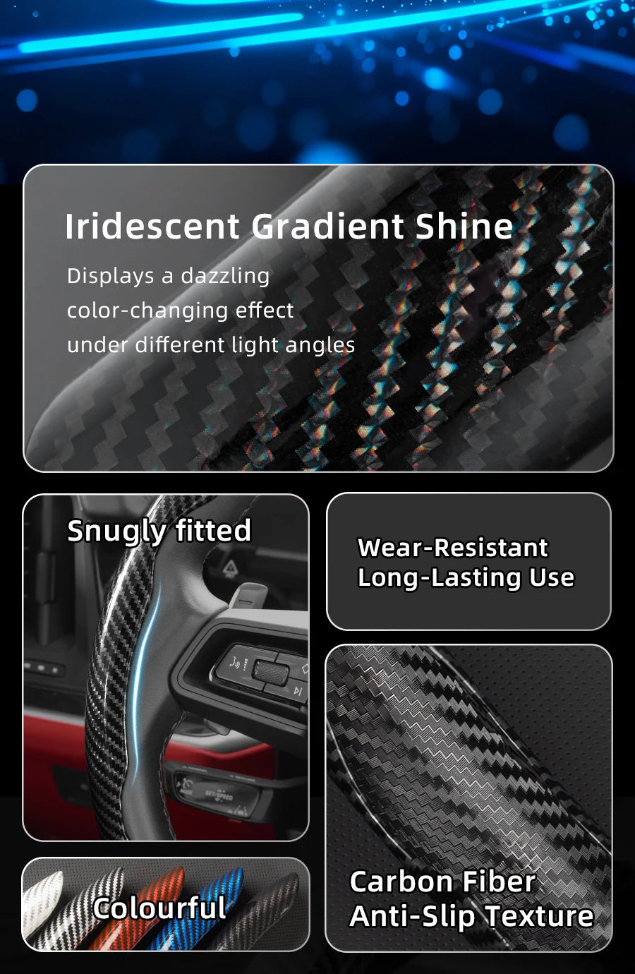 Suitable for Seat Carbon Fiber Texture Steering Wheel Cover with Segmented Quick-Release Design, Durable, for Models Such as Ibiza, Arona, Leon, Leon Sportstourer, Ateca, Etc., in Black, Blue, Red, Silver, and White by PDG ibma