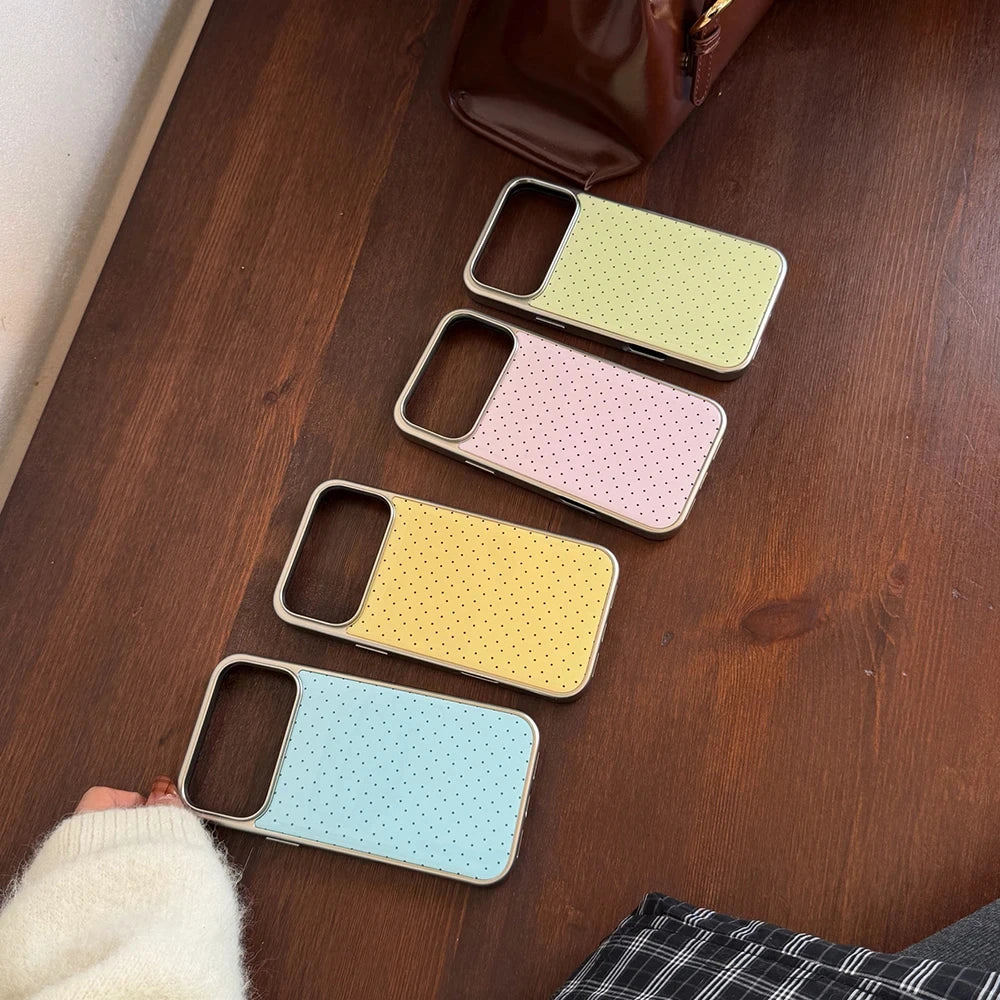 Korean INS Polka Dot Pattern Electroplated Silver Phone Case for iphone 17 Promax 17pro 14 15 16 Promax Shockproof Cover Funda
