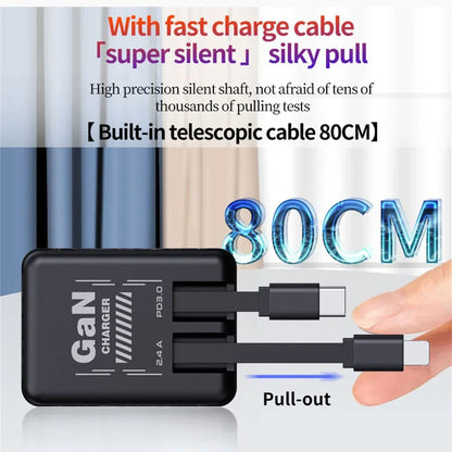 Multi Functional Folding Adapter Charging Protection GaN 20W PD3.0 Fast Charger With Retractable Type-C Cable Portable General