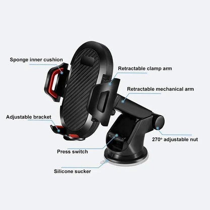 Universal Sucker Car Phone Holder 360° Rotation Windshield & Dashboard Mount Mobile Cell Support Bracket for Smartphones