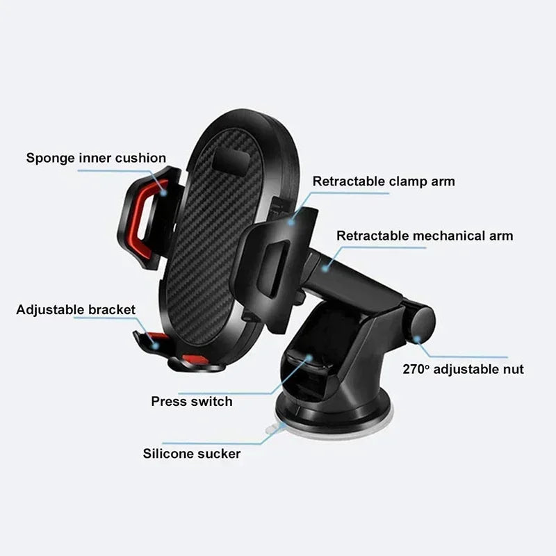 Universal Sucker Car Phone Holder 360° Rotation Windshield & Dashboard Mount Mobile Cell Support Bracket for Smartphones